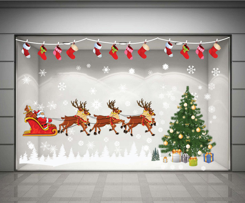 Decal dán tường Combo cây thông xanh và đàn tuần lộc